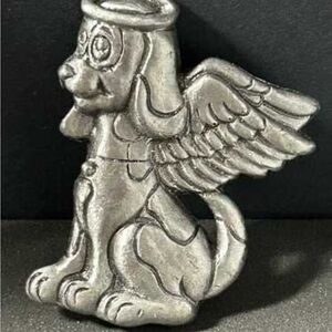 Silver Pewter Angel Winged Dog Vintage Brooch wuth velvet pouch. House of Lloyd
